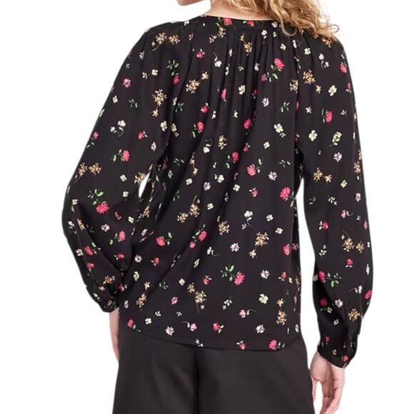 NEW OLD NAVY Black Floral Flowy Top Blouse Large Peasant Bloom Romantic Gathers - Picture 3 of 9